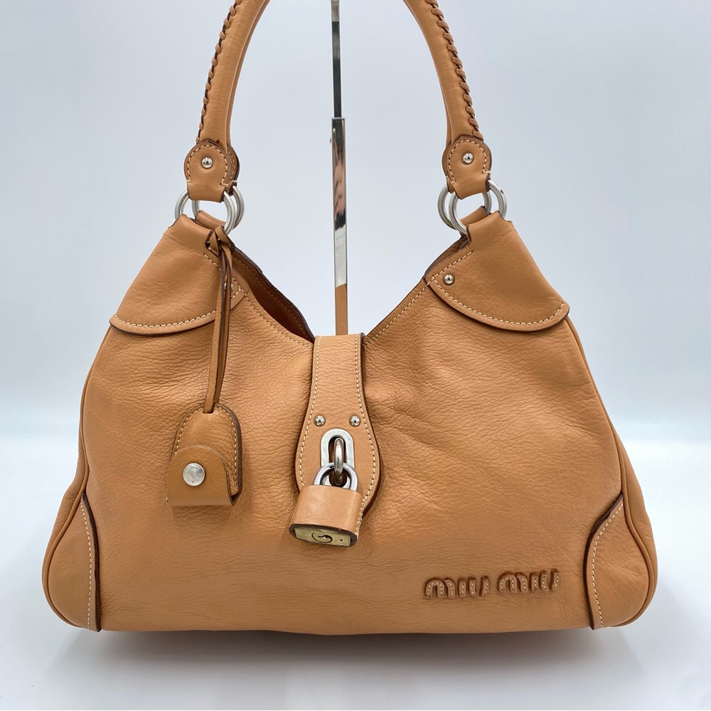 MIU MIU Nappa Leather Expandable Shoulder Bag With Lock & Key
